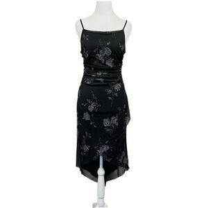 Vintage Next Up Y2K Dress Square Neck Dark Glitter Floral Midi Grunge Sz M Black